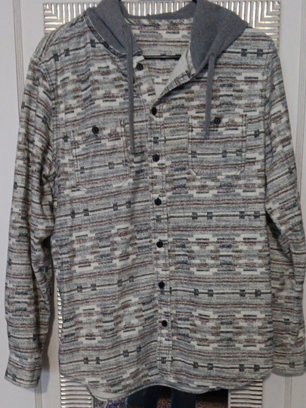 UNIONBAY Gray Patterned Hooded Shirt Jacket
